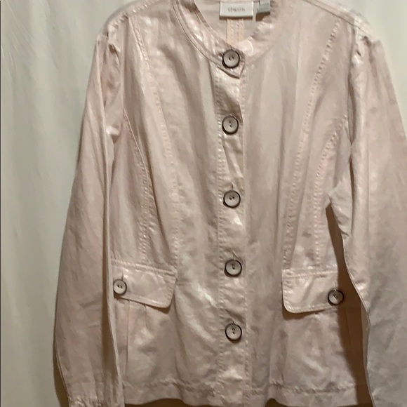 CHICOS jacket shell pearl pink SZ 2 lg buttons - Picture 1 of 5